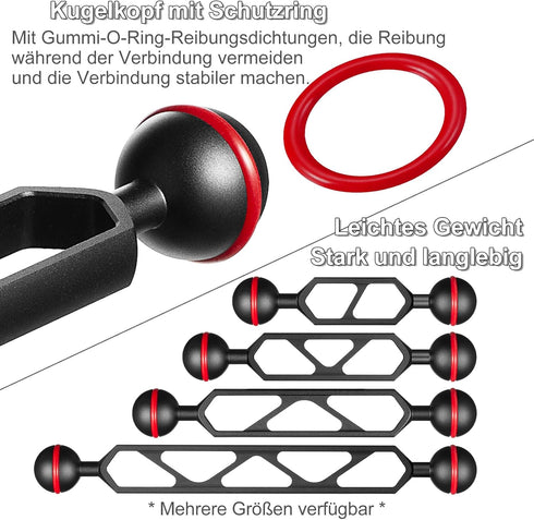 MINIFOCUS 8" Double Ball Aluminum Extension Arm, 1" Ball Head Connector Underwater CNC Arm System for Strobe/Video