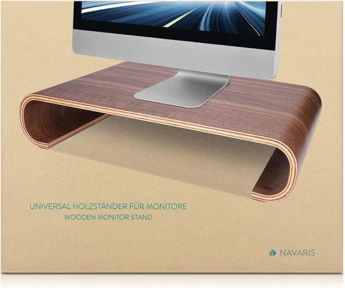 Navaris Wood Monitor Stand Riser - Desktop Organizer for PC TV Screen, Oak with Black Stain
