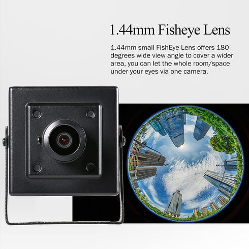 REVOTECH Mini Fisheye Security IP Camera, HD 3MP Indoor Camera with 1.44mm Lens, 180 Degree Wide Angle P2P Remote View