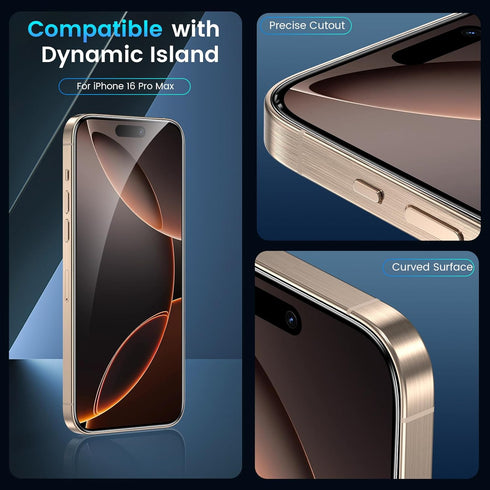 Fotbor 3-Pack iPhone 16 Pro Max Screen Protector with 3-Pack Camera Lens Protector, 9H+ Tempered Glass