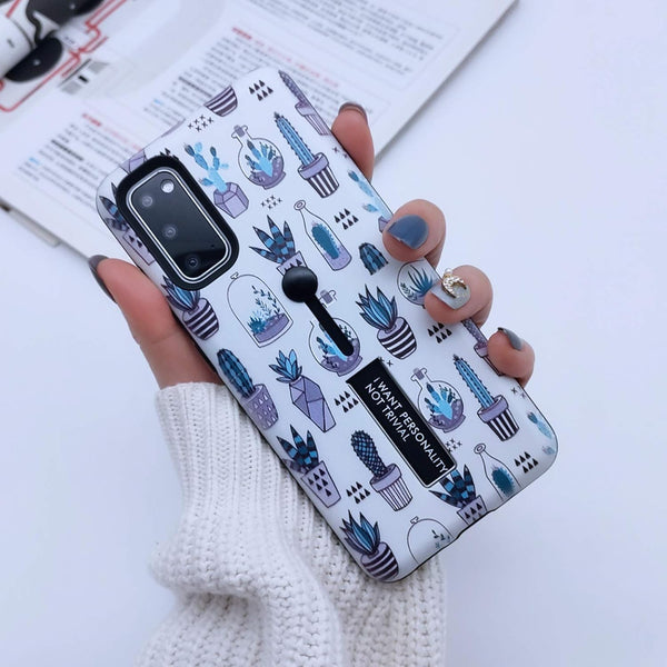 Compatible Samsung Galaxy S20+ Plus Case, 3D Embossed Grey Cactus White Shell Design, Rugged Shockproof