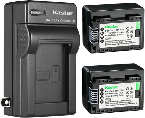 Kastar 2 Pack BP-718 Battery and AC Charger for Canon BP709, BP-727, LEGRIA HF Cameras