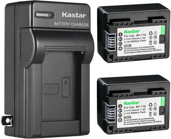 Kastar 2 Pack BP-718 Battery and AC Charger for Canon BP709, BP-727, LEGRIA HF Cameras