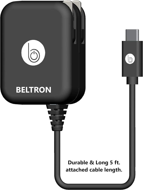 BELTRON Turbo Fast Type-C USB Wall Charger 5V / 3 AMP 45W with Built-in Cable, Compatible with iPhone 15 Series, Galaxy S24 Series, Z Flip5, Z Fold5, Kyocera Ultra 5G, Sonim XP10 & All Type C Devices