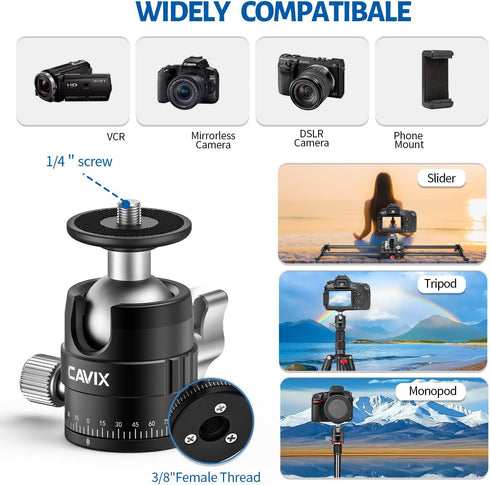 CAVIX 25mm 360 1/4" 11lb/5kg Mini Ball Head Panoramic Tripod Head Small Ball Head with Quick Release Plate