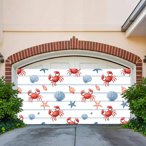 GNAKT AREWG 13x6ft Summer Garage Door Banner Cover Crab Starfish Shell Conch Garage Door Decoratons Banner for Indoor
