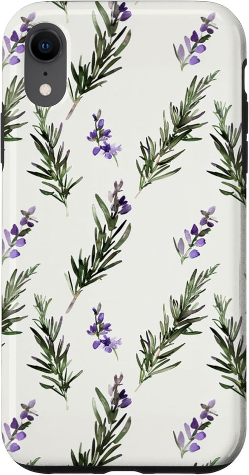 Rosemary Watercolor Plant Pattern Design iPhone XR Spring Herb Rosemary Watercolor Plant Pattern Aesthetic Case