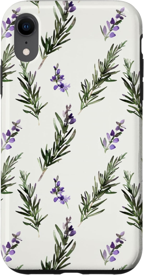 Rosemary Watercolor Plant Pattern Design iPhone XR Spring Herb Rosemary Watercolor Plant Pattern Aesthetic Case