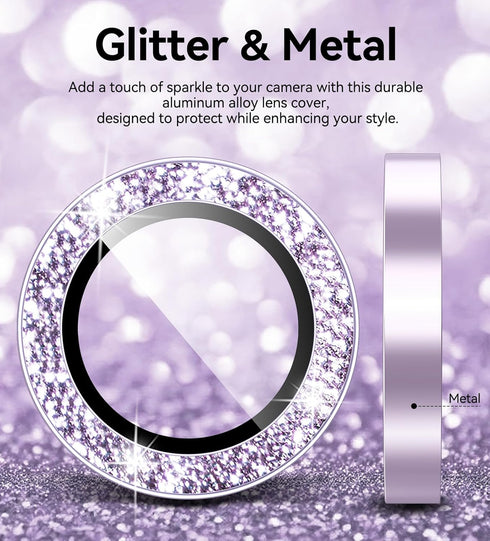 17 9H Matekxy for iPhone Camera Lens Protector Glitter - Cute Girly Metal Individual Bling Ring Cover for Women