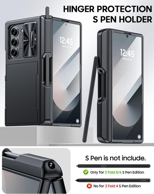 Vizvera Black Shockproof Silicone Wallet Case for Samsung Galaxy Z Fold 6, RFID Cards Holder, Camera Cover