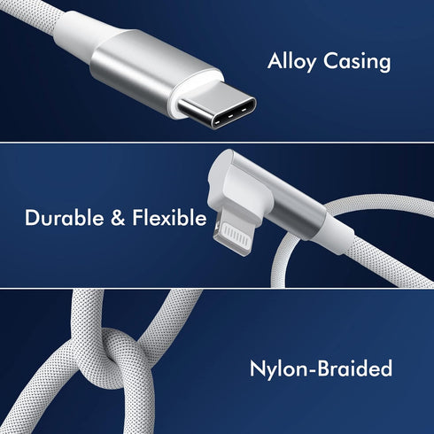 iPhone 20W Fast Charger USB C to Lightning Cable, 2-Pack 6FT, MFi Certified, Right Angle, Nylon Braided, Compatible