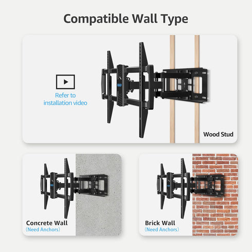 MOUNTUP Full Motion TV Wall Mount for 42-82 inch TVs, Articulating Swivel and Tilt Bracket, Max VESA 600x400mm
