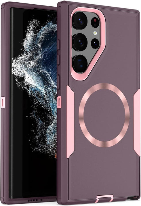 Samsung Galaxy S22 Ultra Case, Magnetic Heavy Duty Drop Protection, Compatible with MagSafe, Purple Rose Gold