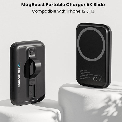 TECHSMARTER Magnetic Power Bank 5,000mAh, Wireless Portable Charger, 18W USB-C Fast Charging Battery Pack, Compatible with iPhone 12, 13, 14, 15 Only