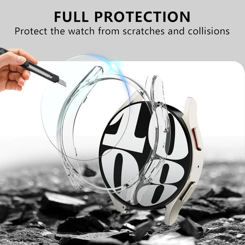 (4+4 Pack) Screen Protector Case for Samsung Galaxy Watch 7 44mm, Hard PC Bumper & HD Anti-Fog Tempered Glass