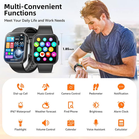 Hwagol Smart Watch with Call Function, 1.85 Inch Fitness Tracker, Heart Rate/Sleep Monitor, Android iOS