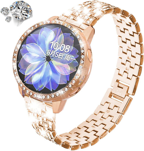 Bands for Samsung Galaxy Watch Active 2 40mm/44mm - Shiny Diamond Stainless Steel Strap with Rhinestone