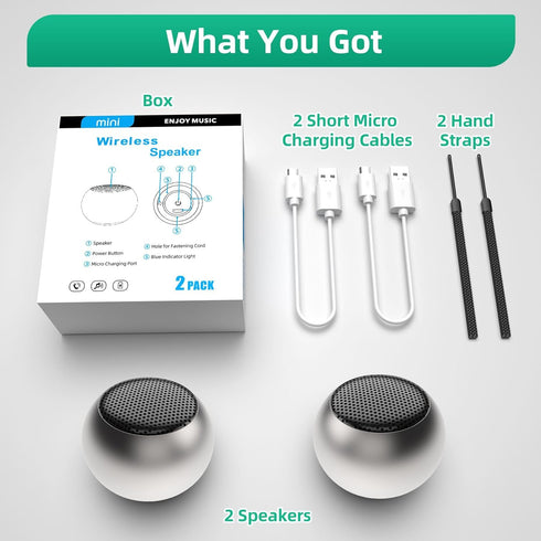 SEVENKA 2 Mini Speakers, 3W Portable Water Resistant Wireless Stereo Pairing, Rechargeable Metal Bluetooth Speakers