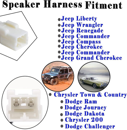 72-6514 Speaker Harness Adapter for Jeep Wrangler Chrysler Town & Country 4 Pack Front Rear Door Wiring