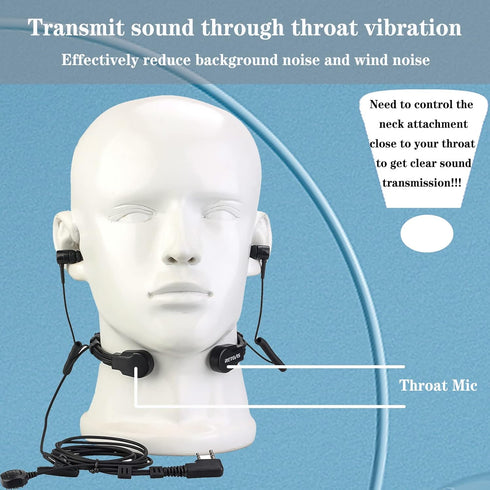 Retevis ETK007 Adjustable Throat Mic Walkie Talkie Headset, Finger PTT Two Earplugs,for Cyclingfor, for RT22 RT68 RT21 H-777 RT19,Compatible with pxton SAMCOM Walkie-Talkie,2 Way Radio Headset(1 Pack)