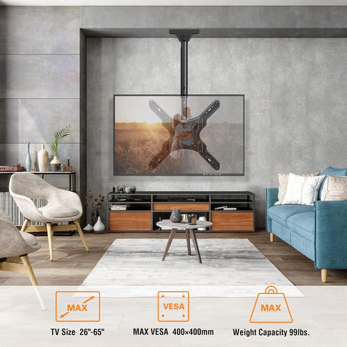 ELIVED Ceiling TV Mount for Most 26-65 Inch TVs, Full Motion Adjustable Bracket, Max VESA 400x400mm, 99 lbs