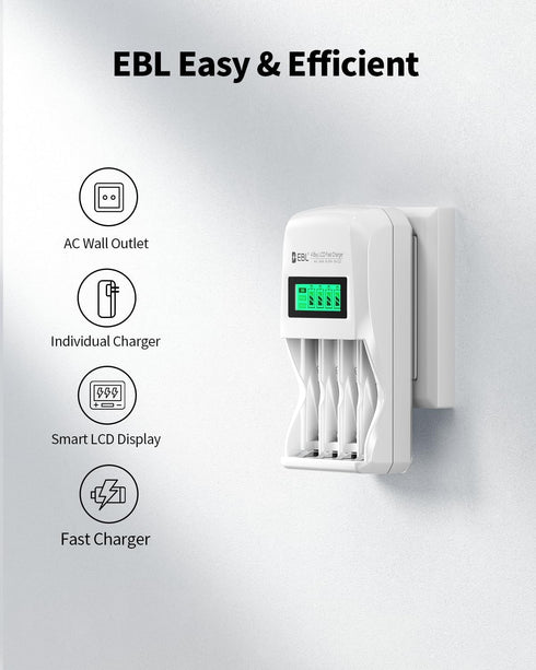 EBL 907 LCD Battery Charger Smart Individual AA AAA Rechargeable Battery Charger for Ni-MH Ni-CD Rechargeable Batteries