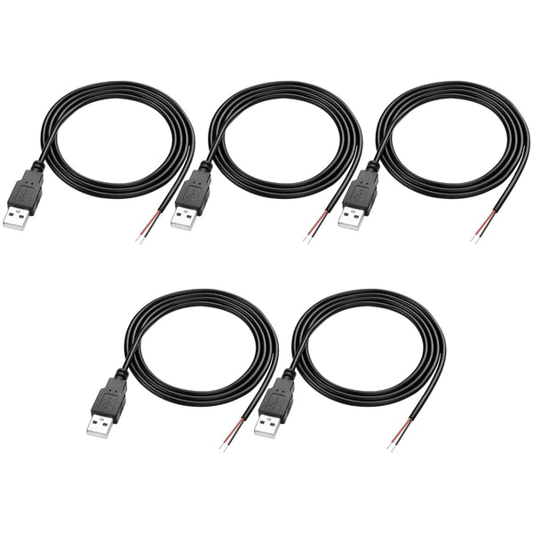 MEIRIYFA USB 2.0 Pigtail Cable Male Plug, 2 Pin Open End Bare Wire, 1M Power Extension Cable, 5 PCS