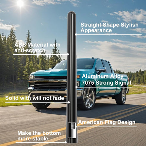 Engirette 7 1500 2500 3500 F150 F250 F350 American Flag Car Truck Short Antenna with Tire Valve Caps for GMC Sierra