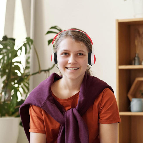 Stereo Headphones Wired, 1pc Red Foldable Earphones for Laptop, Head-Mounted Earmuffs for Boys Girls Travel