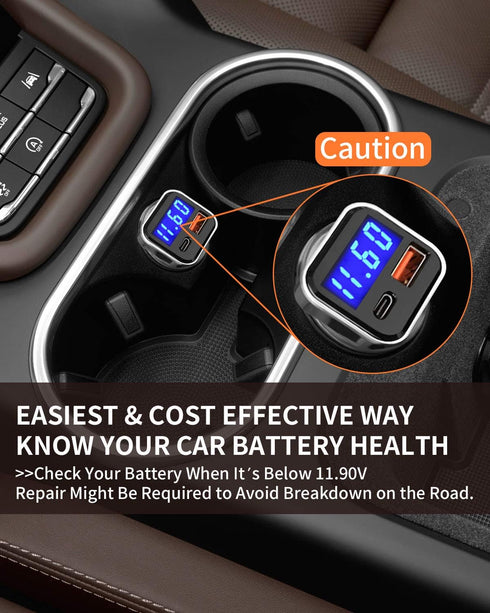 USB C Car Charger Adapter with Voltage Display, 30W Fast Charge Power Delivery & Quick Charge 3.0 Compatible with