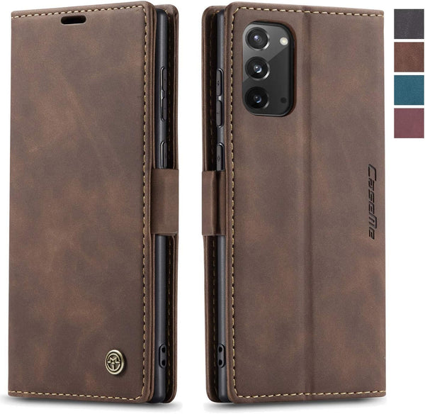 Samsung Galaxy Note 20 Wallet Case, Coffee Retro PU Leather Flip Cover with Card Slots and Kickstand