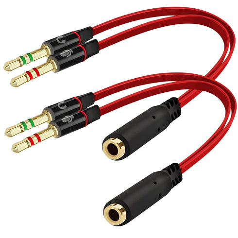 SaiTech IT 3.5 mm Headphone Splitter, 3.5mm to 2 Dual Mic Audio Y Splitter Cable, Smartphone Headset to PC Adapter (2Pk