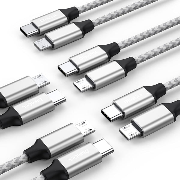USB C to Micro USB Cable 1ft 5 Pack, Braided Male to Male Adapter USB-C to Micro USB Cord for Charging Data