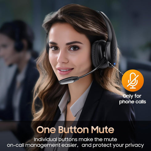 Trucker Bluetooth Headset, Wireless Headset with Mic, Bluetooth Headset with Dual Noise Cancelling Microphone & Mute