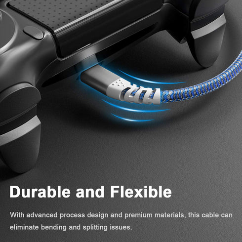 Fasgear 16ft PS4 Micro USB Cable, 2 Pack Long Braided Fast Charging Data Sync Cord for Playstation 4, Xbox One (Black)