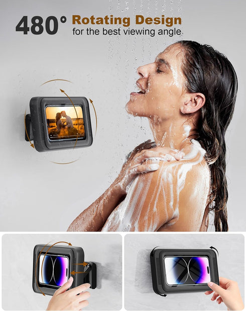 TOCHIO 1716 15 14 13 12 11 Upgraded Shower Phone Mount Waterproof with Speaker Hole Touch Screen Shower Phone Stand