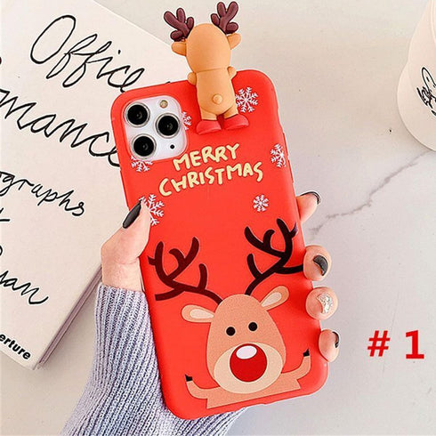 Christmas iPhone 15 Pro Max Case (Red) - Merry Christmas 3D Cute Snowman Santa/Elk Antlers Soft Silicone TPU
