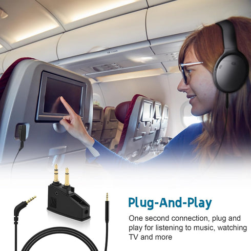 Airplane Headphone Adapter with 2.5mm to 3.5mm Male Audio AUX Cable, Golden Plated 3.5mm Jack for Airplane