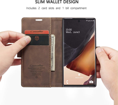 Samsung Galaxy Note 20 Ultra Wallet Case - Coffee Retro PU Leather Flip Magnetic Closure with Card Slots and Kickstand