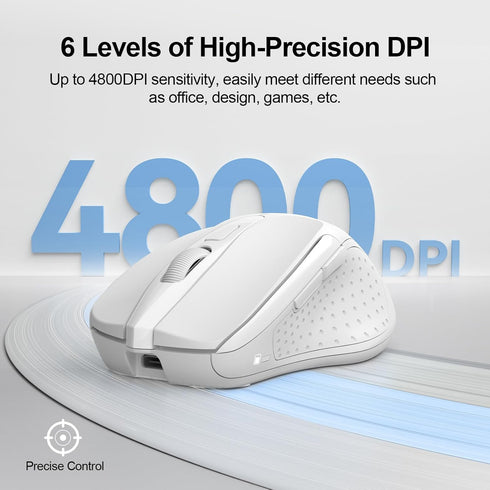 TECKNET Rechargeable Wireless Mouse, 2.4G Silent Mouse, 6 Adjustable DPI, Ergonomic Cordless Mouse for Laptop, White