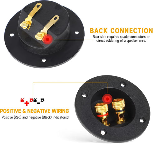 2 Pcs Speaker Sub Box Terminals Cup for Subwoofer Box, Black 3 Inch Round 2-Way Spring Loaded Jacks Connector