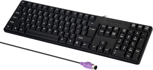 MCSaite Wired PS2 104 Keys Computer Keyboard with Stands,Black,Waterproof - US Layout Compatible for Windows, PC, Laptop