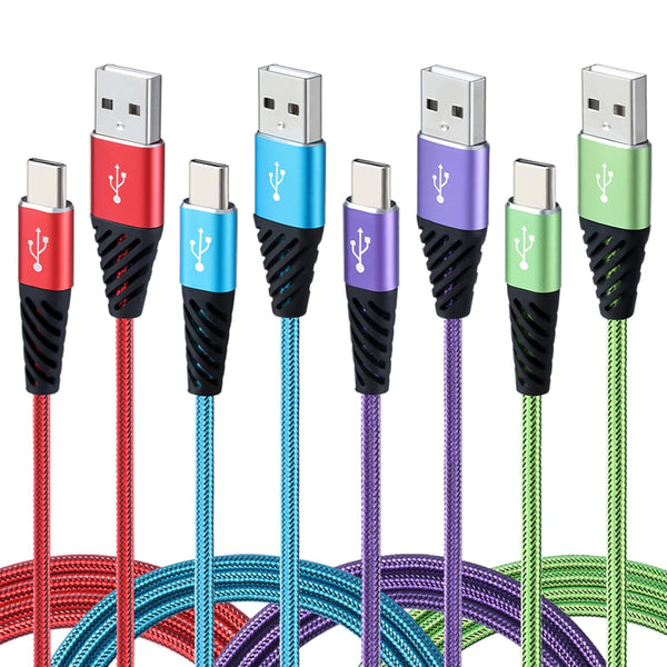 10FT Type C Charger Cable 4-Pack, Fast Charging USB C Cord, Nylon Braided, Compatible with Samsung Galaxy S10, S9, S8,