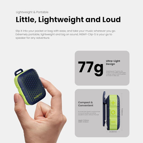 INSMY Speakers,IP67 Wearable Bluetooth Waterproof,Clip-On Portable Small Personal Speaker/Clean Sound/Stereo