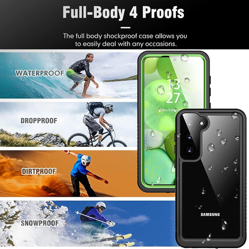 Waterproof Heavy Duty Phone Case for Samsung Galaxy S23, with Screen Protector for Men Women (Green)
