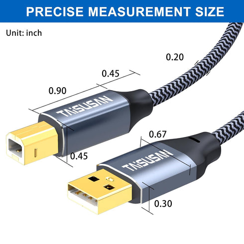 6ft USB A to B Printer Cable - High Speed Cord Compatible for Keyboard, MacBook, Scanners - Gray
