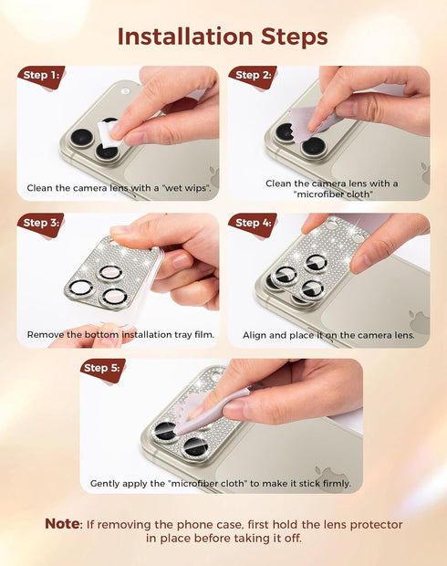 17 17 Goton for iPhone Pro Max Camera Lens Protector Diamond Bling- Not Easy to Fall, Strong Adsorption, Glitter Metal