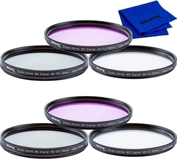 Ultimaxx 55mm and 58mm Multi-Coated 3PC Filter Kit (UV, CPL, FLD) for Nikon D3500, D5500, D5600, D3400 DSLR Camera