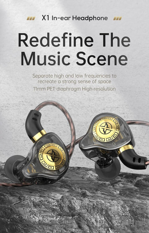 FEDAI Wired Earphones with Microphone X1 in Ear Monitors Headphones Earbud IEM Comfortable,Earfins,3.5mm Plug for Computer Mobile PC Game,Sport Earbuds for Workouts Running(Blue, with mic)