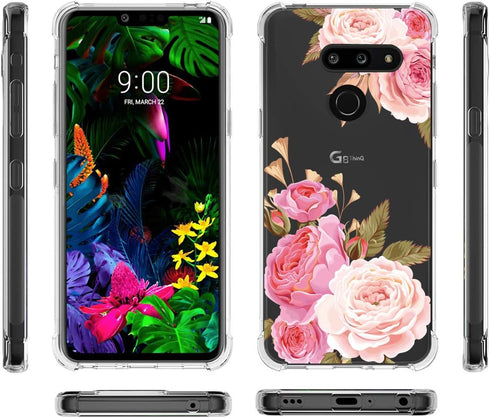 Floral Clear Pretty Phone Case for LG G8 ThinQ (2019 Release), Flower Design Transparent Slim Soft Drop Proof Cover